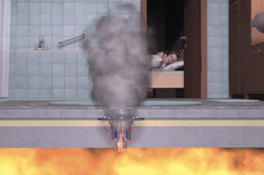 Bild des ausbreitenden Rauches in der Wohnung ohne Brandschutz im Ablauf Bild des ausbreitenden Rauches in der Wohnung ohne Brandschutz im Ablauf