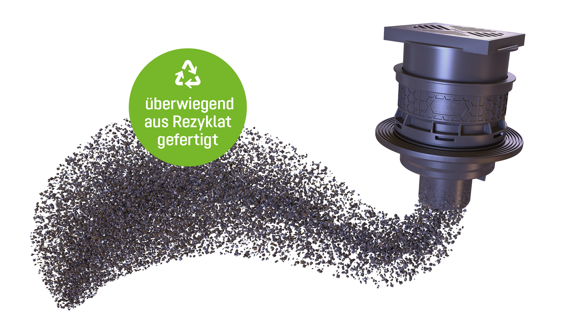 [Translate to Deutsch (DE):] Kellerablauf zum überwiegenden Teil aus recyceltem Material gefertigt.