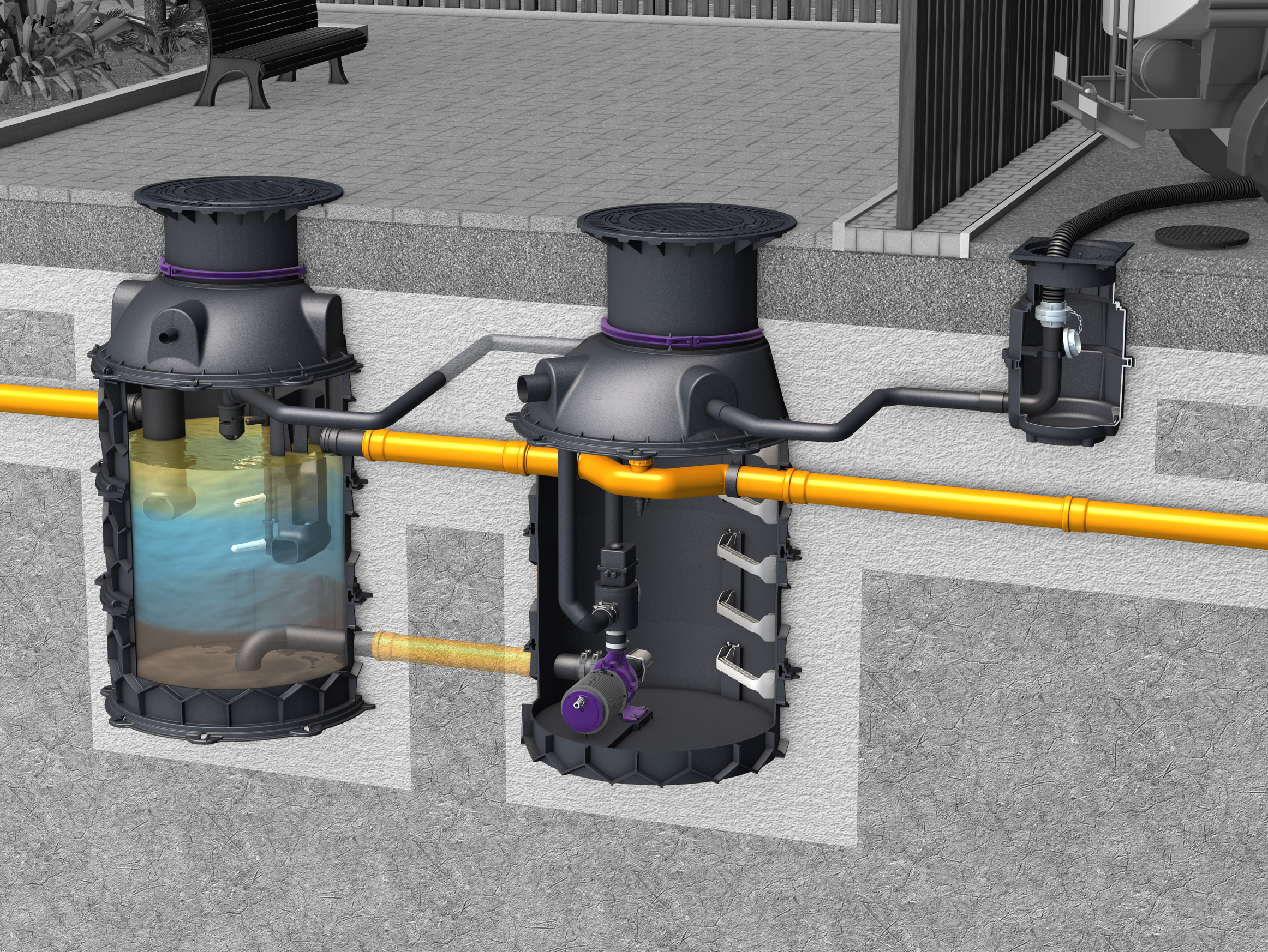Entleerung der Version EasyClean ground Auto Mix & Pump