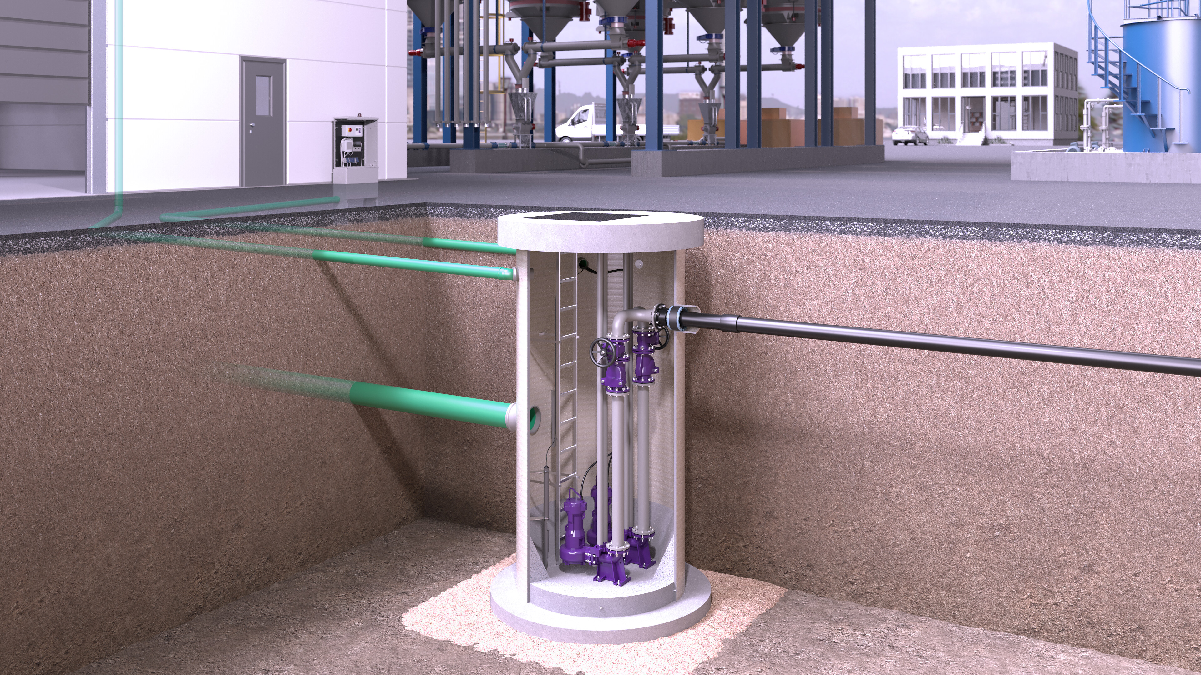 Einbauvorschlag: Erdeingebauter Sammelbehälter GFK mit Pumpen Einbauvorschlag: Erdeingebauter Sammelbehälter GFK mit Pumpen