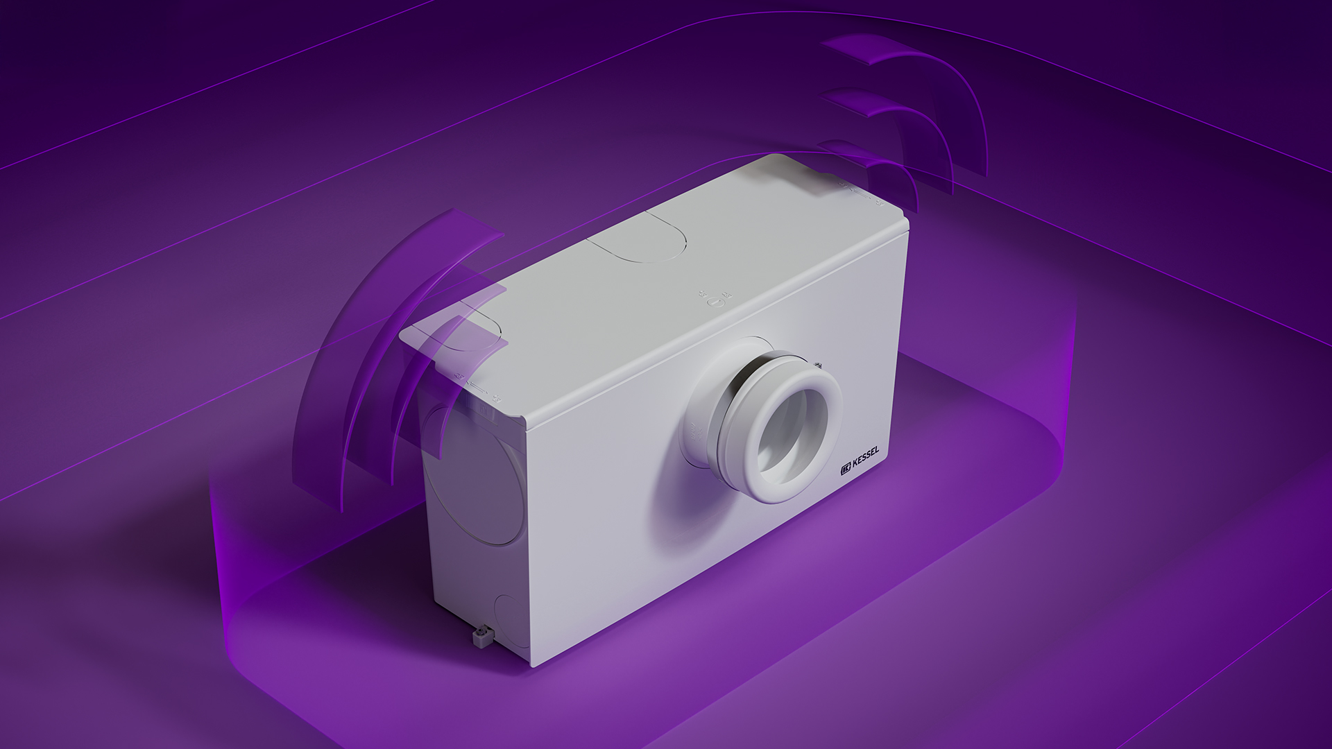 Alarmfunktion Kleinhebeanlage Minilift L WC mit schematisch dargestellten Schallwellen.