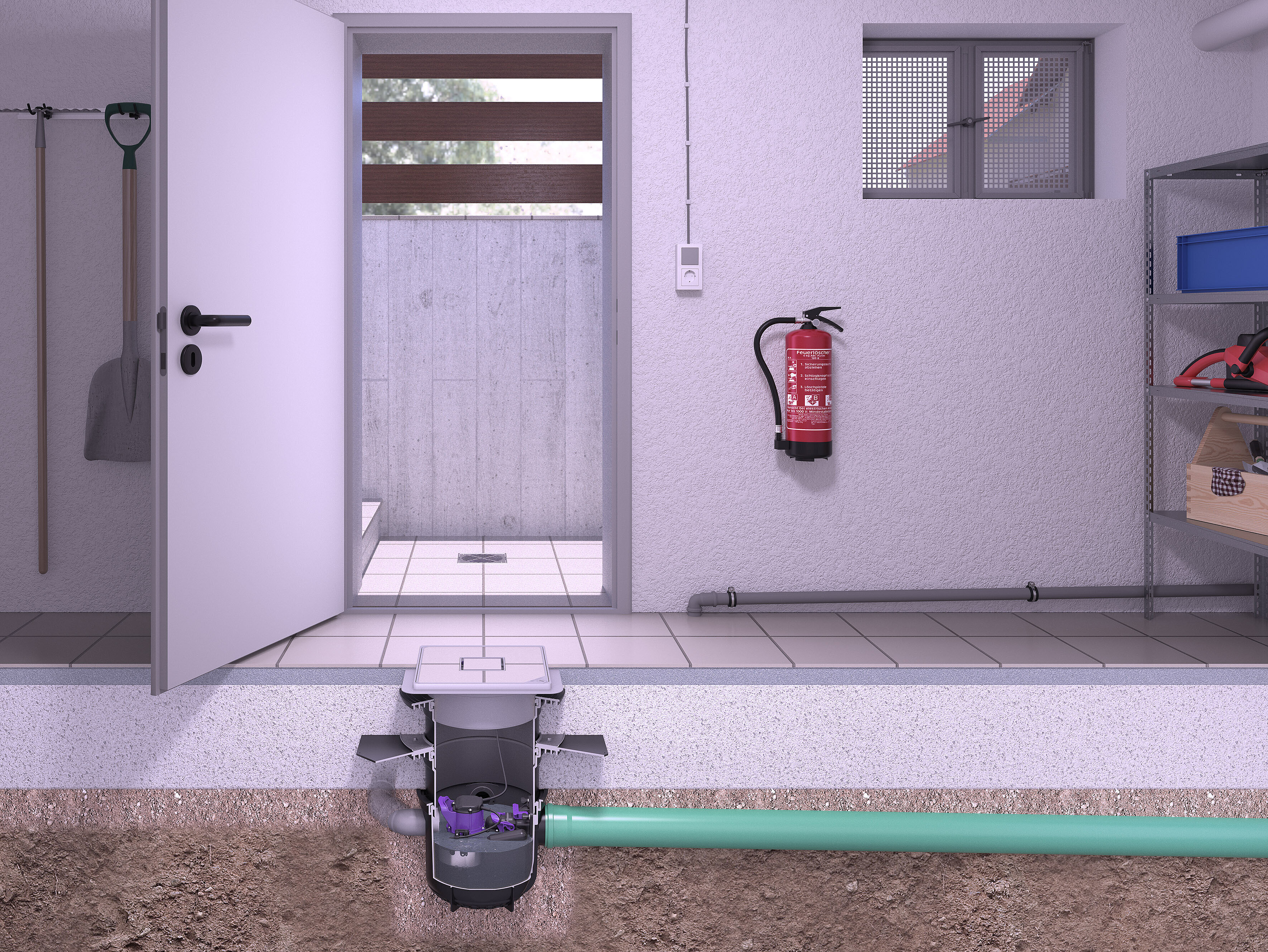 Einbaudarstellung Pumpfix S Underfloor im Keller