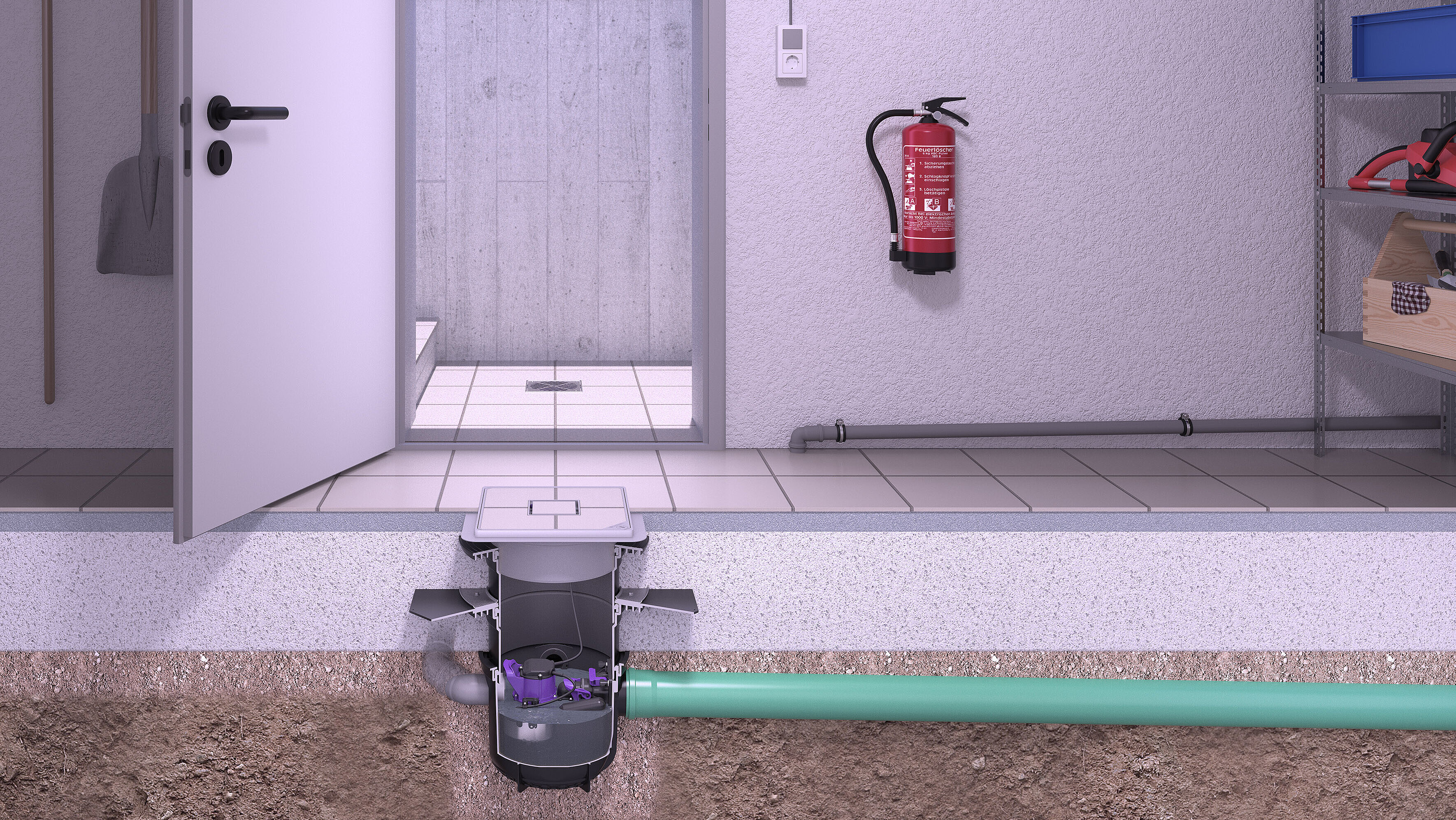 Einbauvorschlag Kellerablauf Pumpix S Underfloor im Vorratskeller Einbauvorschlag Kellerablauf Pumpix S Underfloor im Vorratskeller