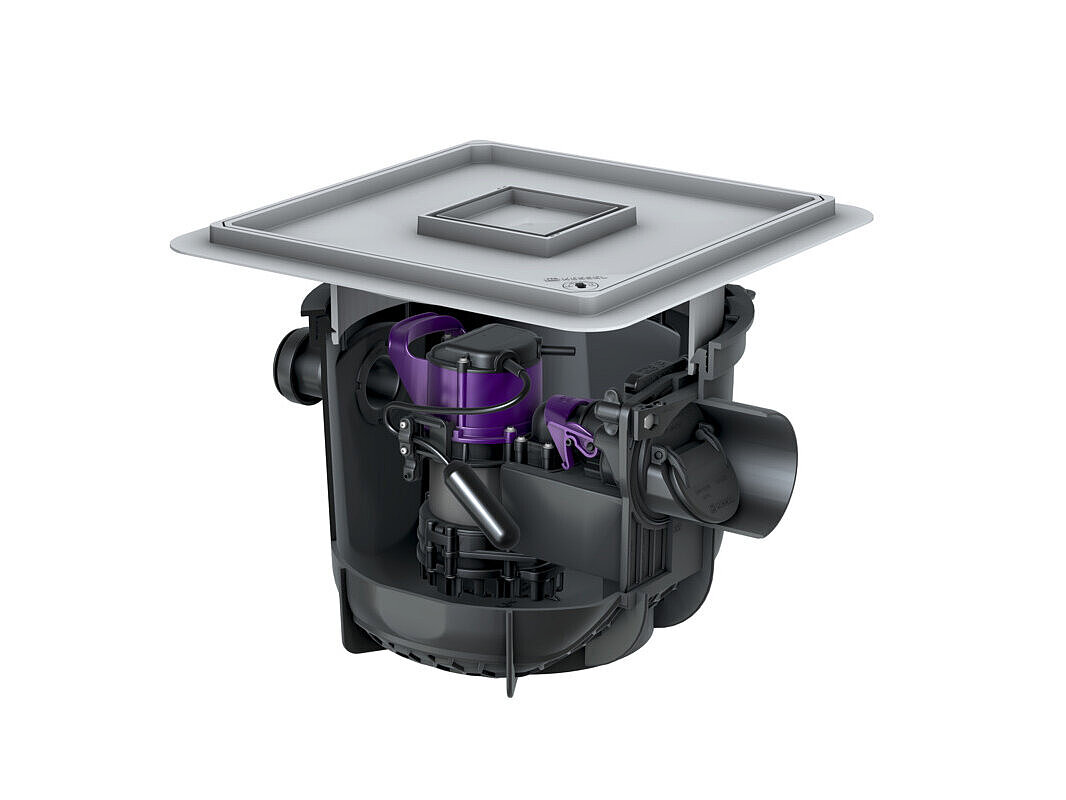 Kellerablauf Pumpfix S Underfloor zum Einbau in die Bodenplatte, mit befliesbarer Abdeckung