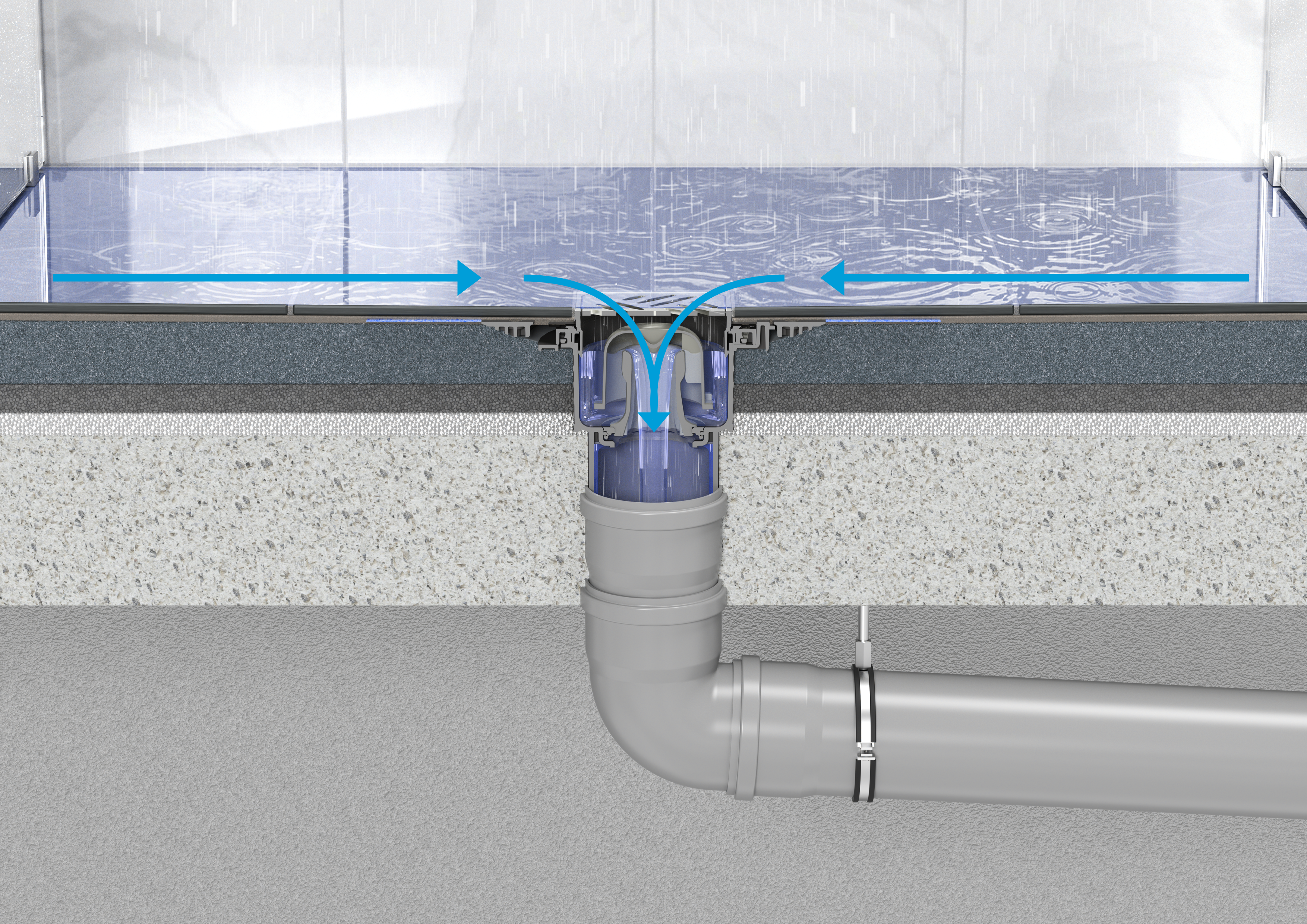 Wasser sicher ableiten Wasser das in einer Dusche in den Ablauf läuft