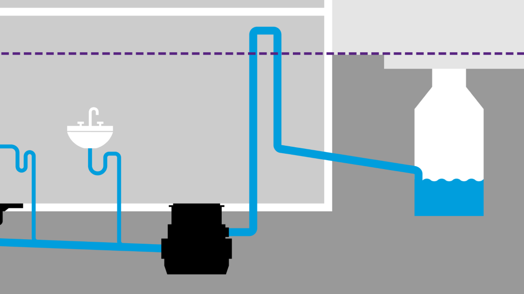 Einbauskizze einer Hebeanlage in der Bodenplatte