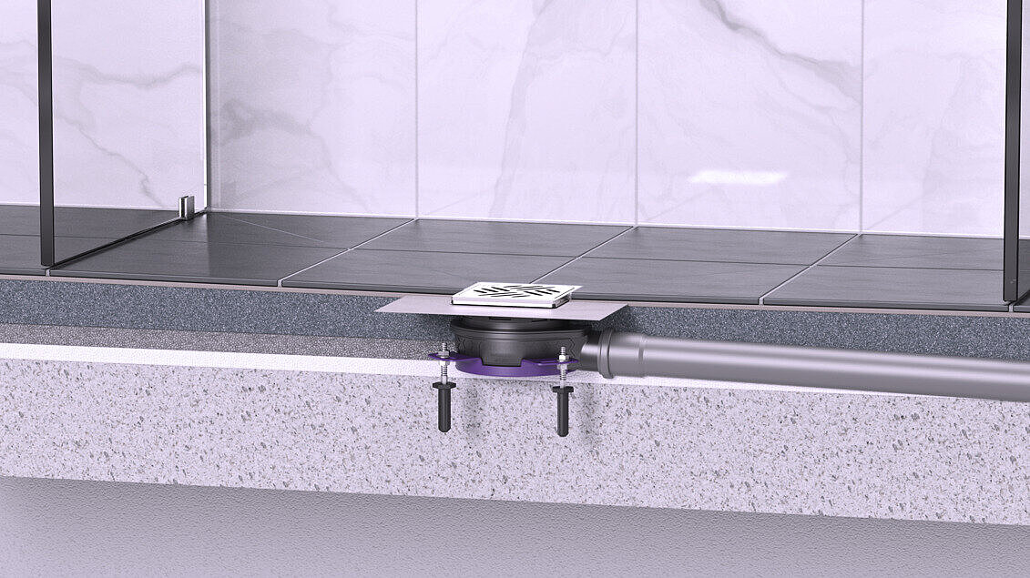 Einbaudarstellung Badablauf Der Ultraflache mit Verbundabdichtung