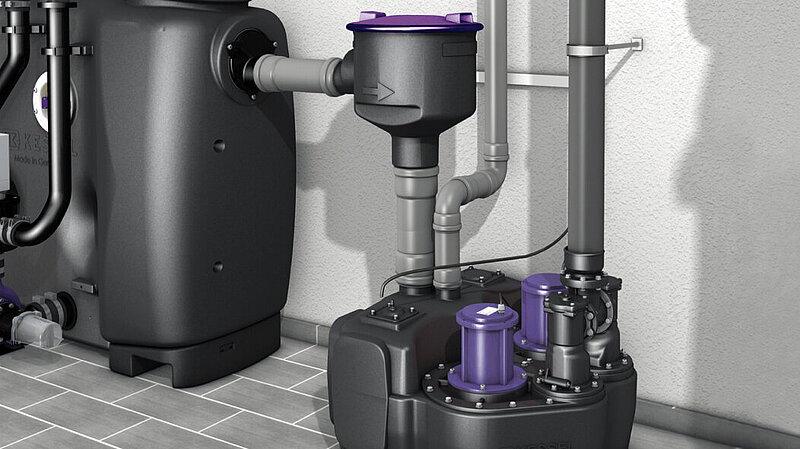 Einbaubeispiel Fettabscheider EasyClean free mit nachgeschalteter Hebeanlage Aqualift L Einbaubeispiel Fettabscheider EasyClean free mit nachgeschalteter Hebeanlage Aqualift L